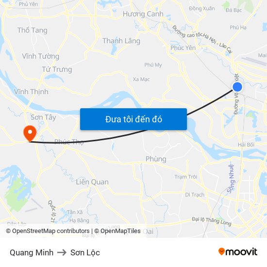 Quang Minh to Sơn Lộc map