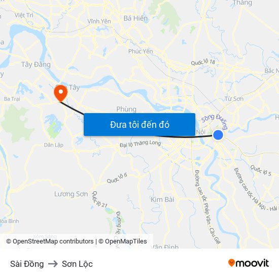 Sài Đồng to Sơn Lộc map