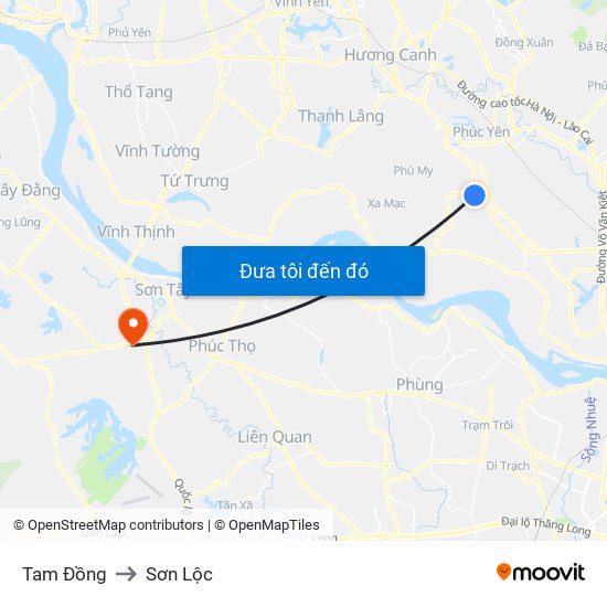 Tam Đồng to Sơn Lộc map