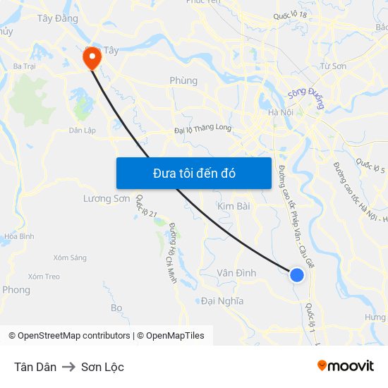 Tân Dân to Sơn Lộc map