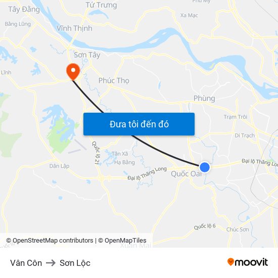 Vân Côn to Sơn Lộc map