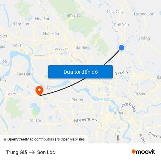 Trung Giã to Sơn Lộc map