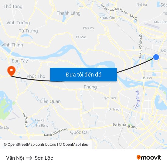 Vân Nội to Sơn Lộc map