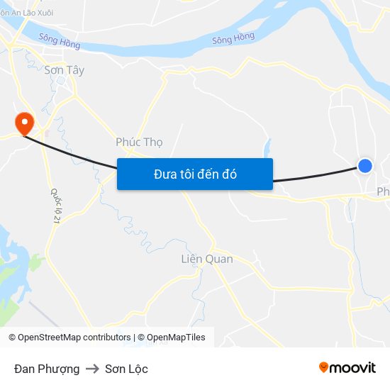 Đan Phượng to Sơn Lộc map