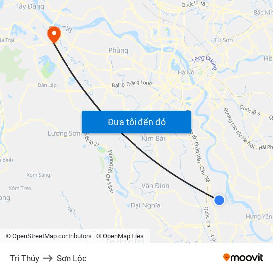 Tri Thủy to Sơn Lộc map