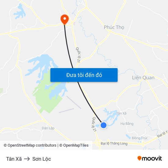 Tân Xã to Sơn Lộc map