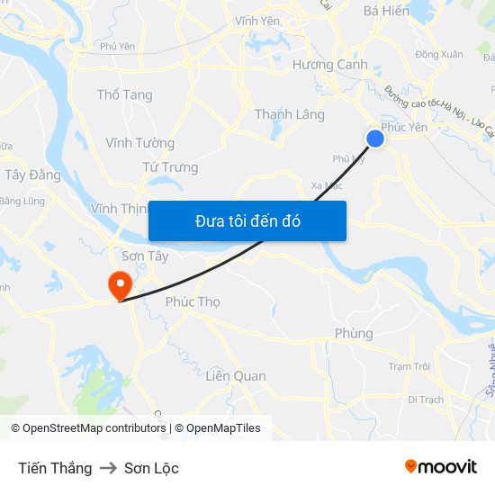 Tiến Thắng to Sơn Lộc map