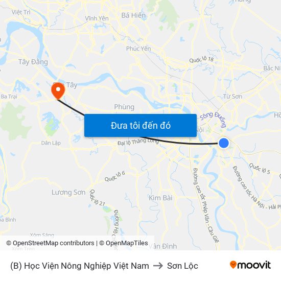 (B) Học Viện Nông Nghiệp Việt Nam to Sơn Lộc map