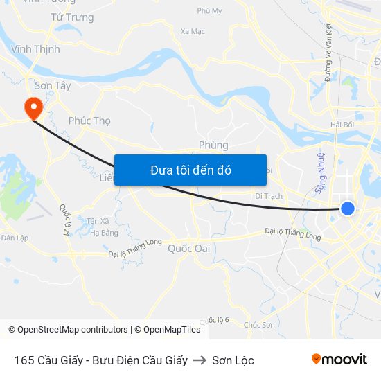 165 Cầu Giấy - Bưu Điện Cầu Giấy to Sơn Lộc map