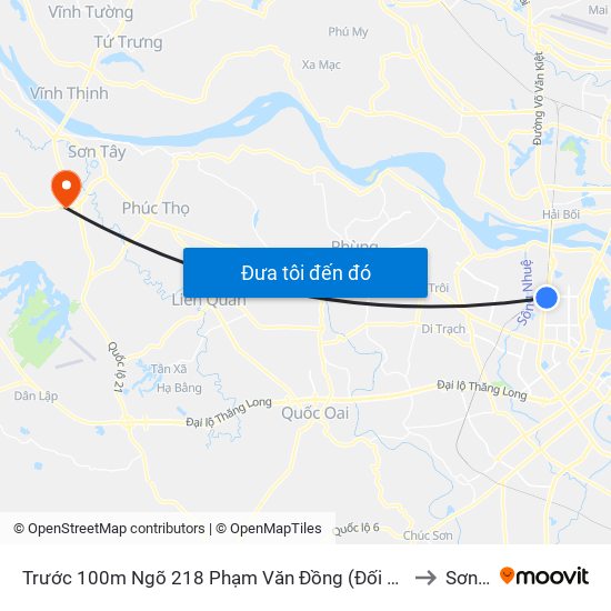 Trước 100m Ngõ 218 Phạm Văn Đồng (Đối Diện Công Viên Hòa Bình) to Sơn Lộc map
