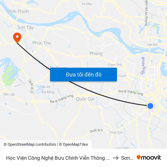 Học Viện Công Nghệ Bưu Chính Viễn Thông - Trần Phú (Hà Đông) to Sơn Lộc map