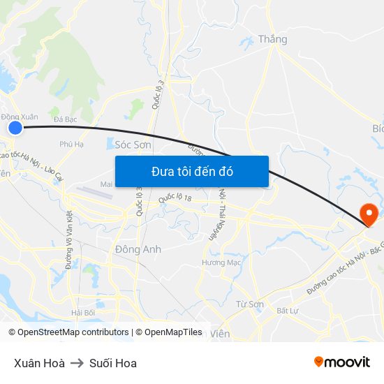 Xuân Hoà to Suối Hoa map