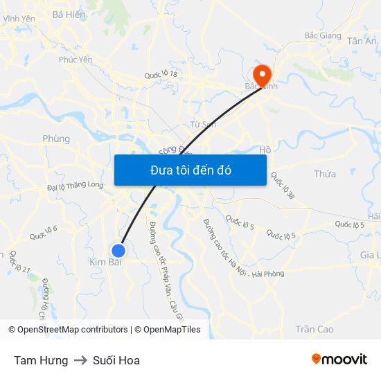 Tam Hưng to Suối Hoa map