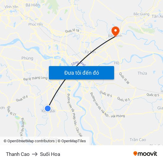 Thanh Cao to Suối Hoa map