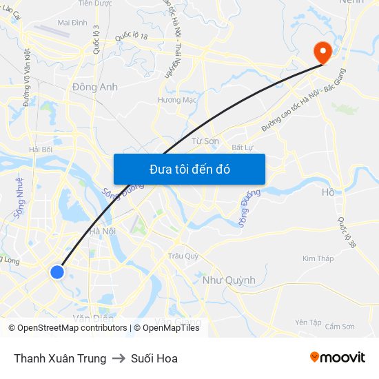Thanh Xuân Trung to Suối Hoa map