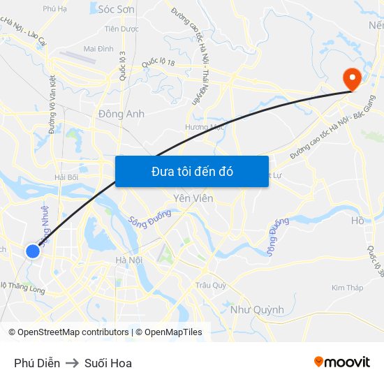 Phú Diễn to Suối Hoa map