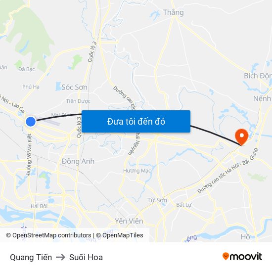 Quang Tiến to Suối Hoa map