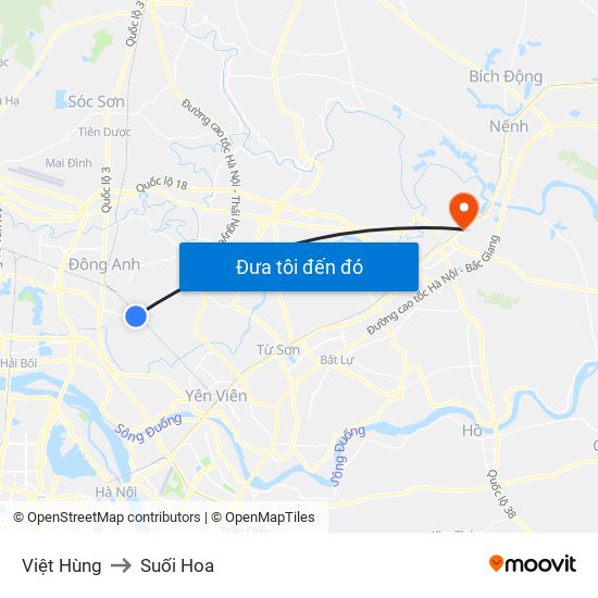 Việt Hùng to Suối Hoa map