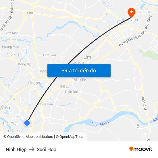Ninh Hiệp to Suối Hoa map