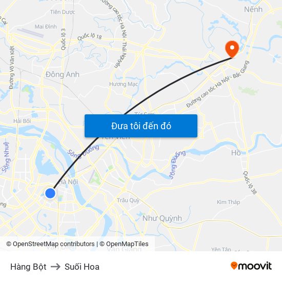 Hàng Bột to Suối Hoa map