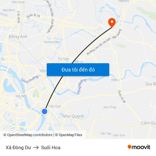 Xã Đông Dư to Suối Hoa map