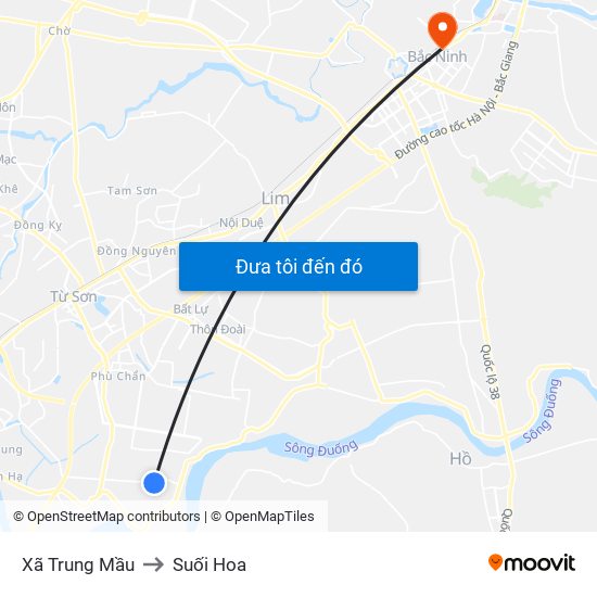 Xã Trung Mầu to Suối Hoa map