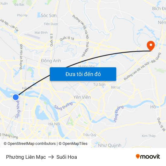 Phường Liên Mạc to Suối Hoa map