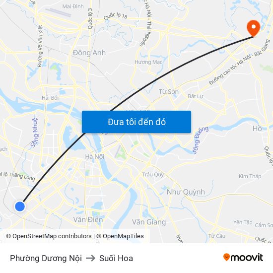 Phường Dương Nội to Suối Hoa map