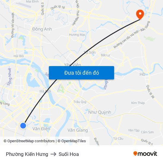 Phường Kiến Hưng to Suối Hoa map