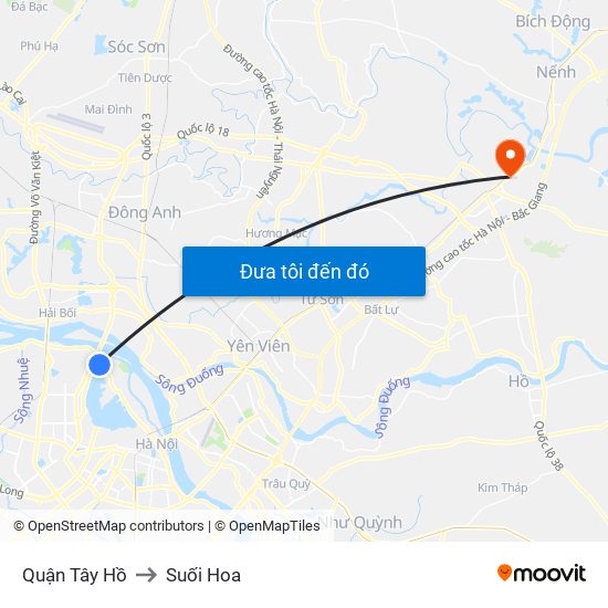 Quận Tây Hồ to Suối Hoa map