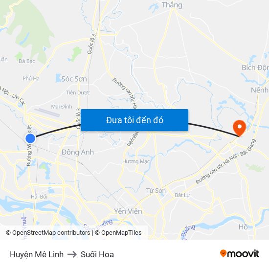 Huyện Mê Linh to Suối Hoa map