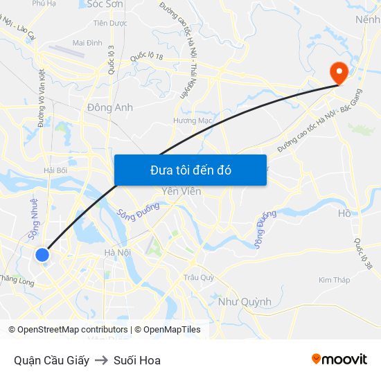 Quận Cầu Giấy to Suối Hoa map