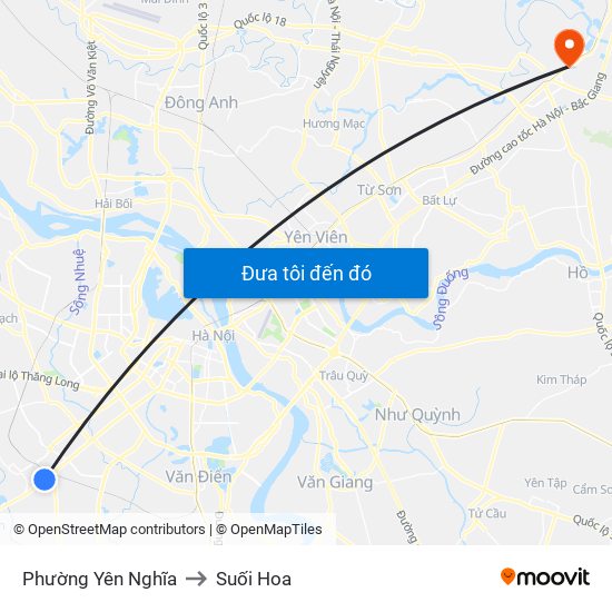 Phường Yên Nghĩa to Suối Hoa map