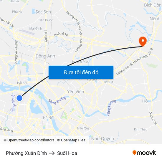 Phường Xuân Đỉnh to Suối Hoa map