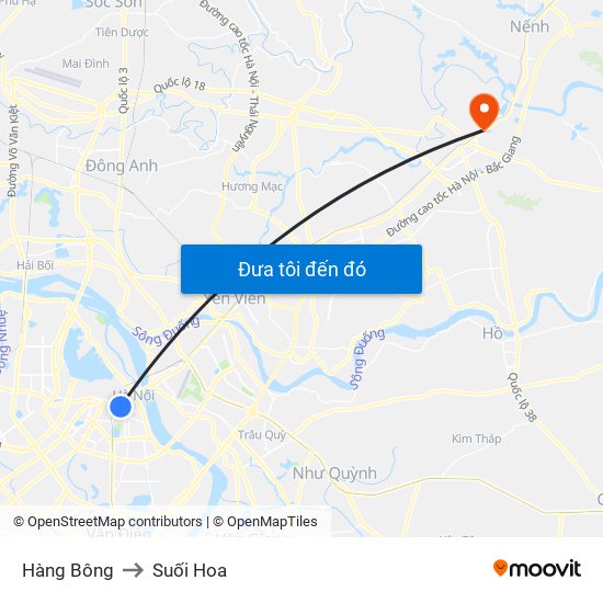 Hàng Bông to Suối Hoa map