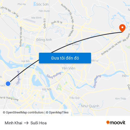 Minh Khai to Suối Hoa map