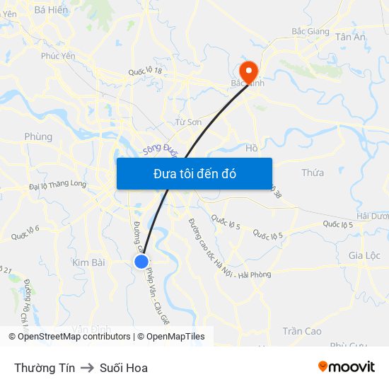 Thường Tín to Suối Hoa map
