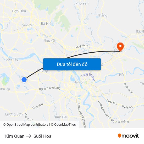 Kim Quan to Suối Hoa map