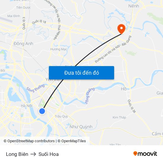 Long Biên to Suối Hoa map