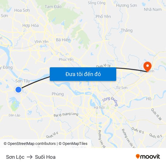 Sơn Lộc to Suối Hoa map