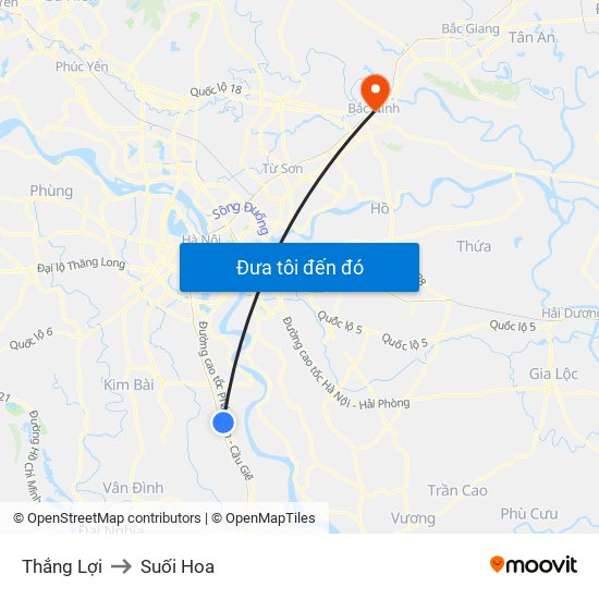 Thắng Lợi to Suối Hoa map