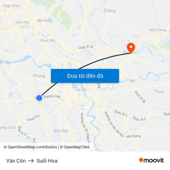 Vân Côn to Suối Hoa map