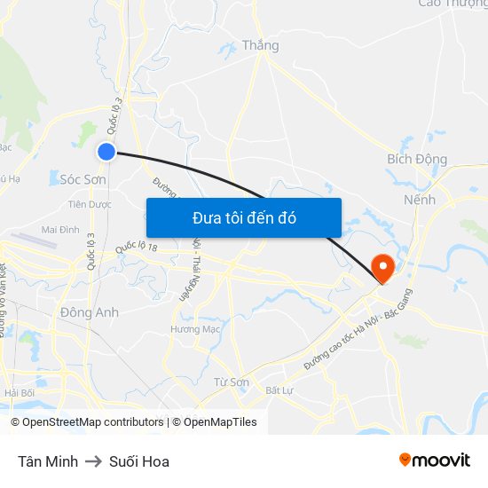Tân Minh to Suối Hoa map