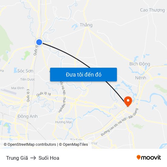 Trung Giã to Suối Hoa map