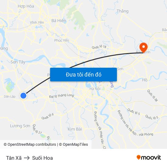 Tân Xã to Suối Hoa map