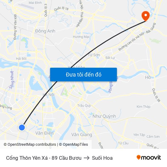 Cổng Thôn Yên Xá - 89 Cầu Bươu to Suối Hoa map