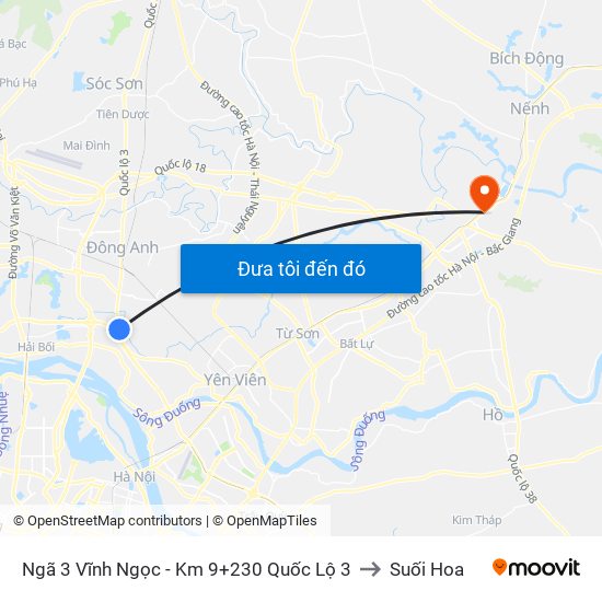 Ngã 3 Vĩnh Ngọc - Km 9+230 Quốc Lộ 3 to Suối Hoa map