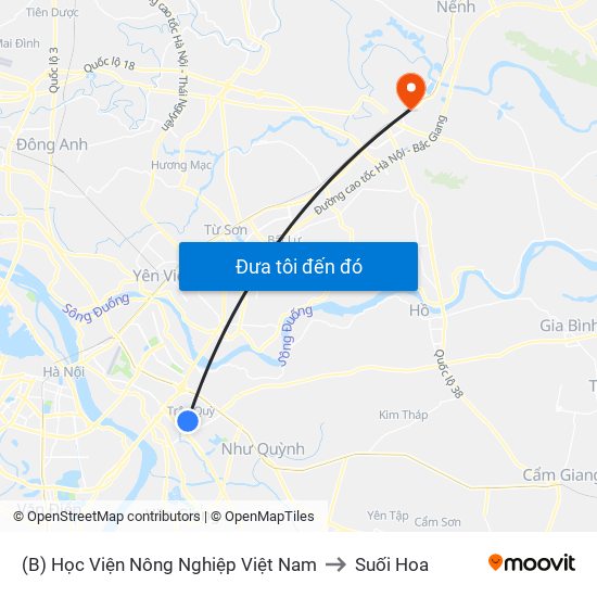 (B) Học Viện Nông Nghiệp Việt Nam to Suối Hoa map