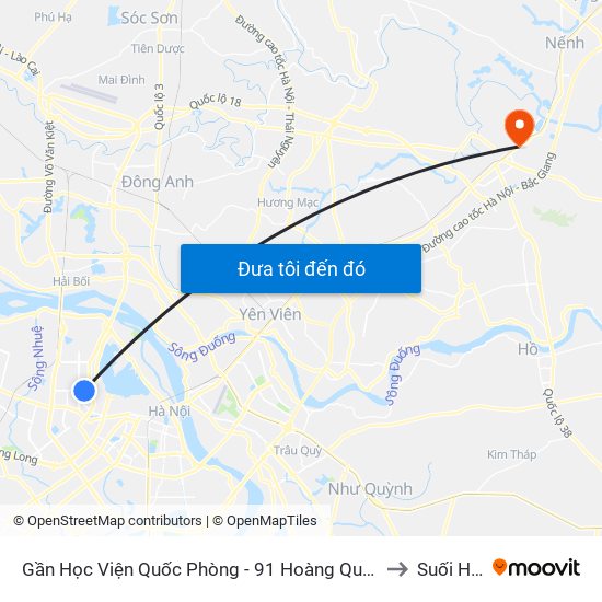 Gần Học Viện Quốc Phòng - 91 Hoàng Quốc Việt to Suối Hoa map