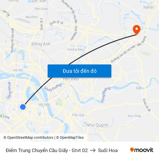 Điểm Trung Chuyển Cầu Giấy - Gtvt 02 to Suối Hoa map